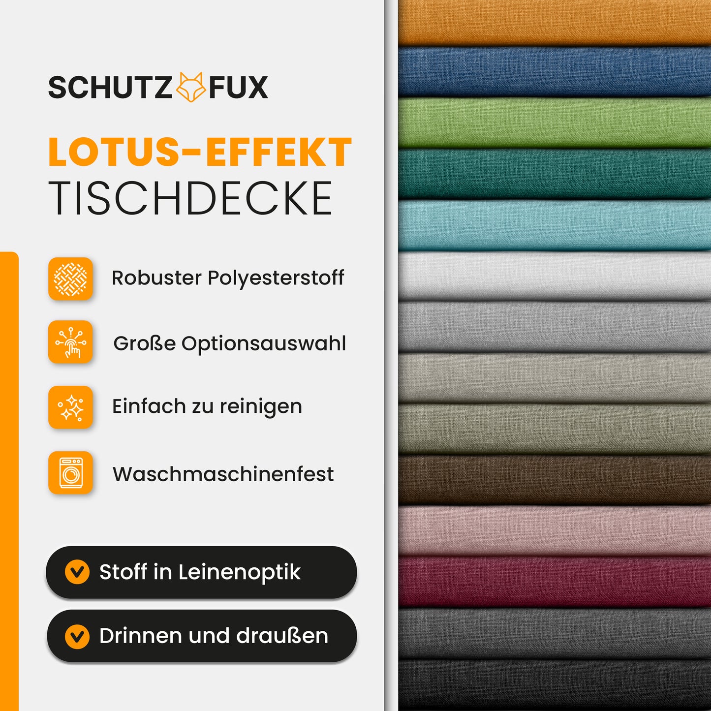 SCHUTZ-FUX Tischdecke Leinenoptik Blau Eckig – abwaschbar & wasserdicht