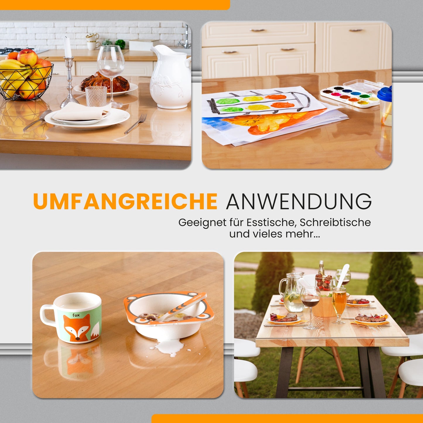 Tischschutzmatte Transparent 70cm Breite (häufige Größen) - Tischfolie Glasklar