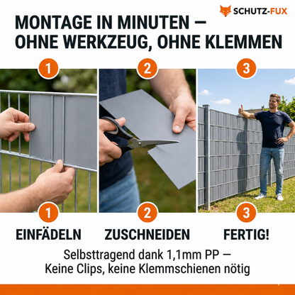 Sichtschutzstreifen Doppelstabmattenzaun Fenstergrau RAL 7040 | PP