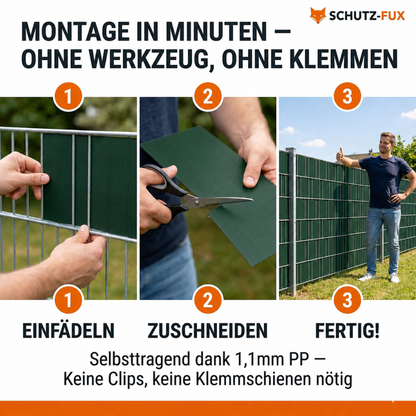Sichtschutzstreifen Doppelstabmattenzaun Moosgrün RAL 6005 | PP