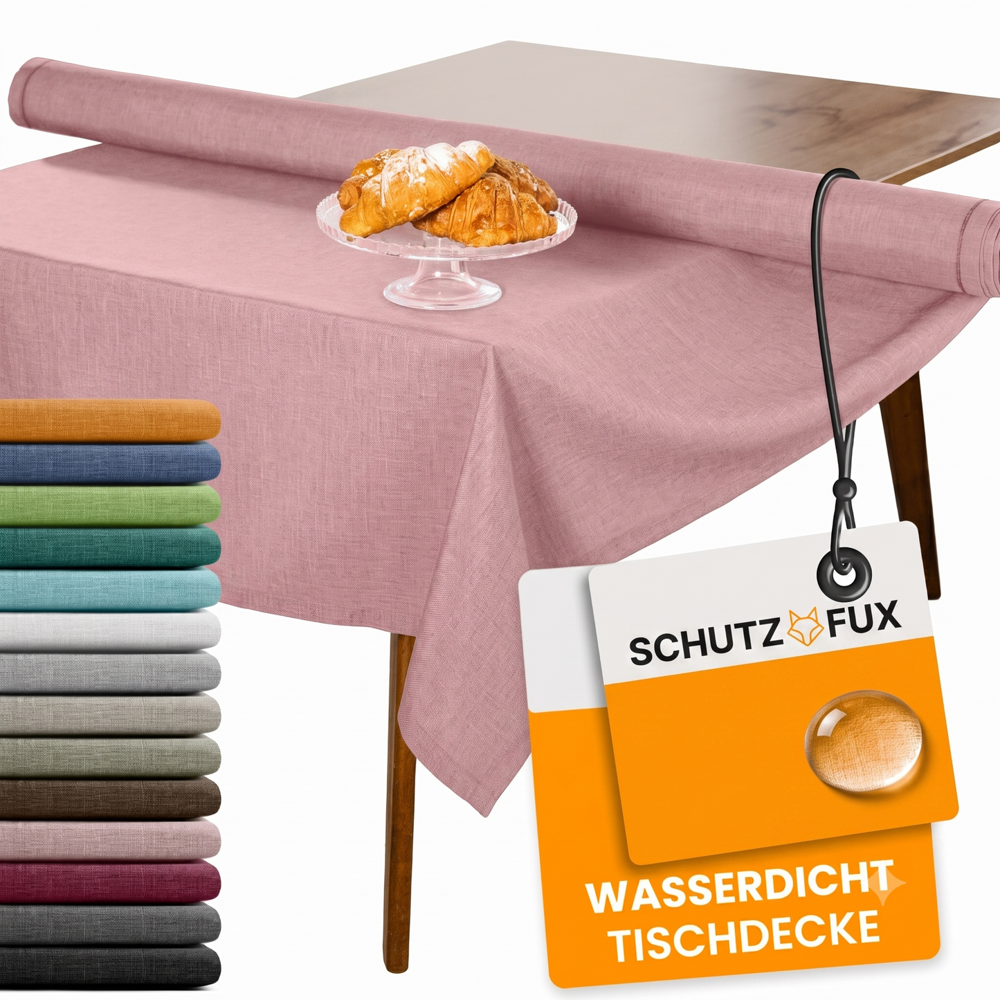 SCHUTZ-FUX Tischdecke Leinenoptik Altrosa Oval & Rund – abwaschbar & wasserdicht
