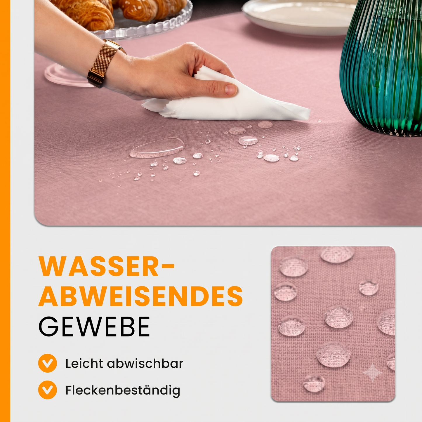 SCHUTZ-FUX Tischdecke Leinenoptik Altrosa Eckig – abwaschbar & wasserdicht