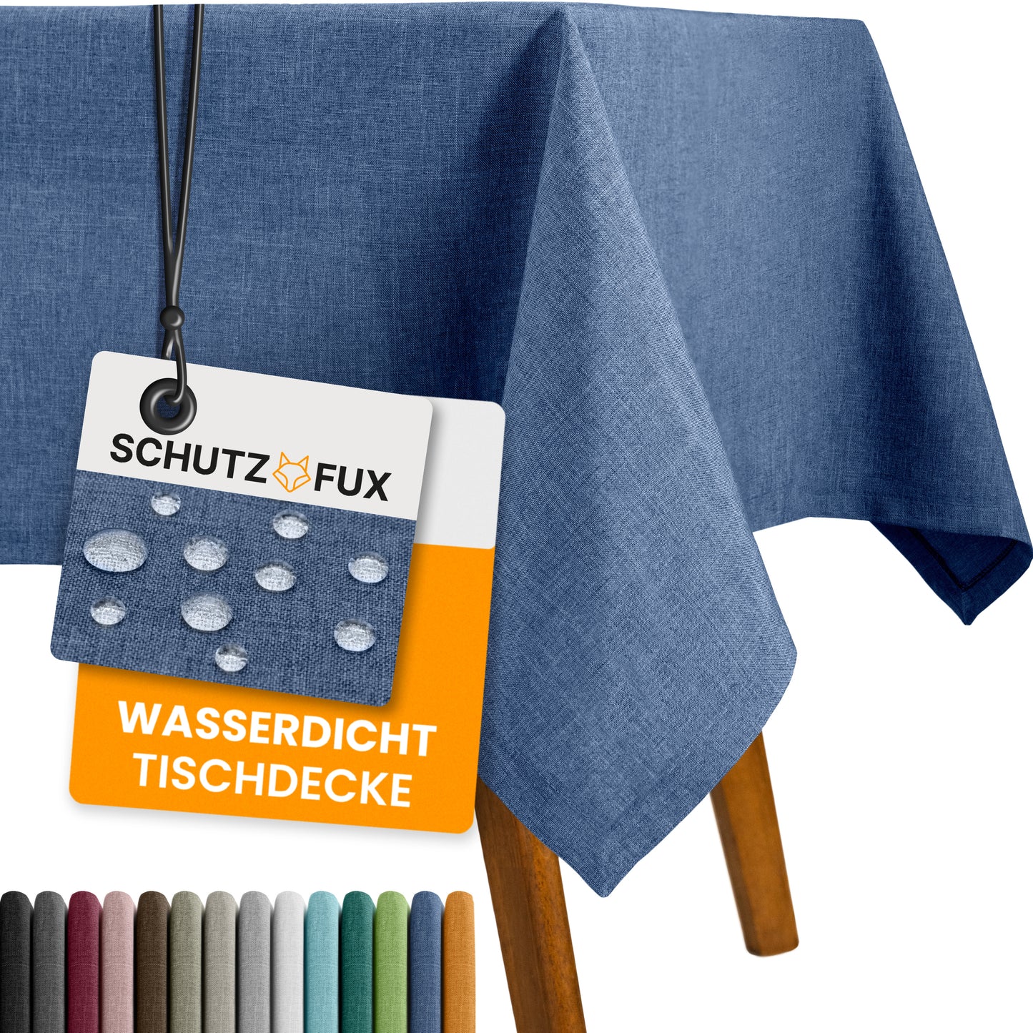 SCHUTZ-FUX Tischdecke Leinenoptik Blau Oval & Rund – abwaschbar & wasserdicht