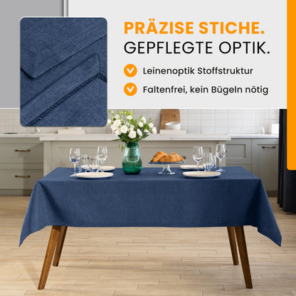 SCHUTZ-FUX Tischdecke Leinenoptik Blau Eckig – abwaschbar & wasserdicht