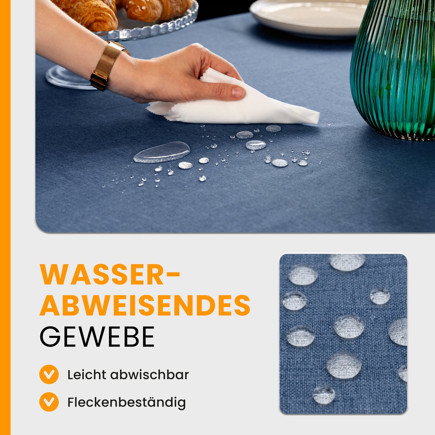 SCHUTZ-FUX Tischdecke Leinenoptik Blau Eckig – abwaschbar & wasserdicht