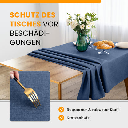 SCHUTZ-FUX Tischdecke Leinenoptik Blau Eckig – abwaschbar & wasserdicht