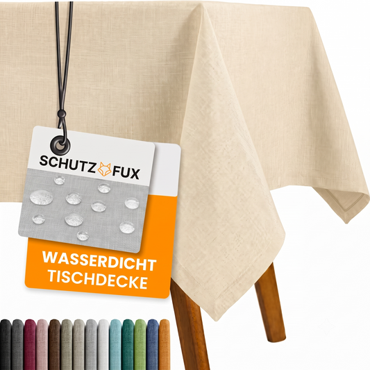SCHUTZ-FUX Tischdecke Leinenoptik Champagner Eckig – abwaschbar & wasserdicht