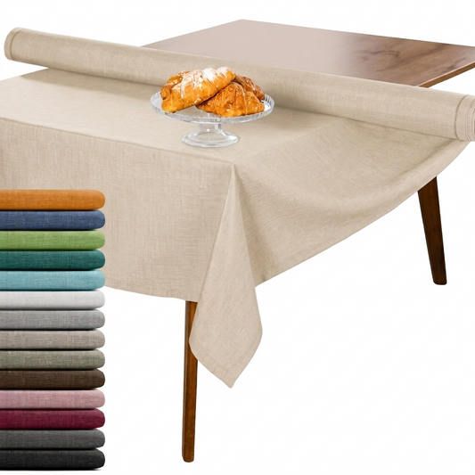 SCHUTZ-FUX Tischdecke Leinenoptik Champagner Oval & Rund – abwaschbar & wasserdicht