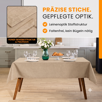 SCHUTZ-FUX Tischdecke Leinenoptik Champagner Eckig – abwaschbar & wasserdicht