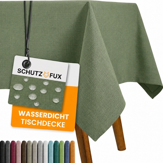 SCHUTZ-FUX Tischdecke Leinenoptik Dunkelgrün Eckig – abwaschbar & wasserdicht
