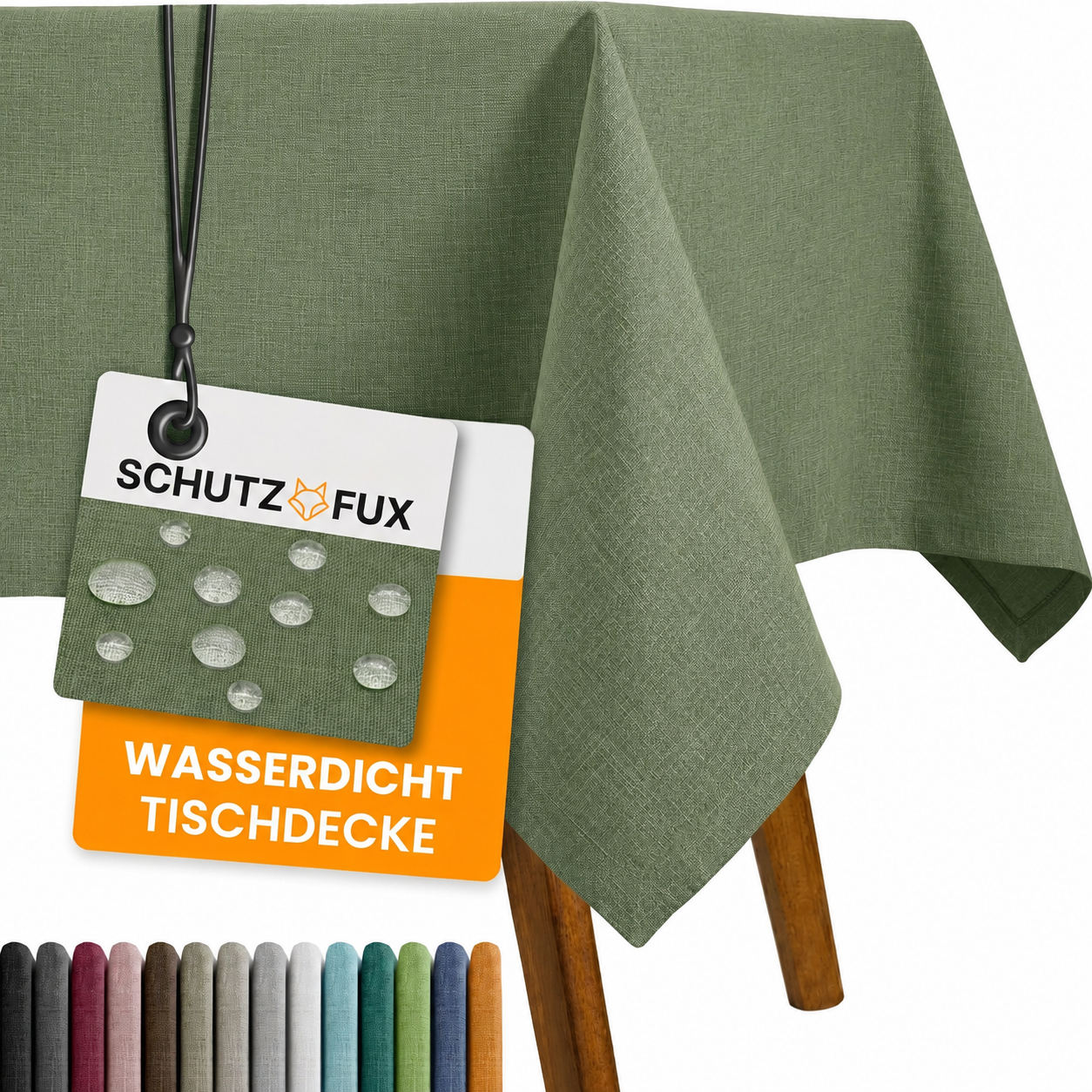 SCHUTZ-FUX Tischdecke Leinenoptik Dunkelgrün Oval & Rund – abwaschbar & wasserdicht