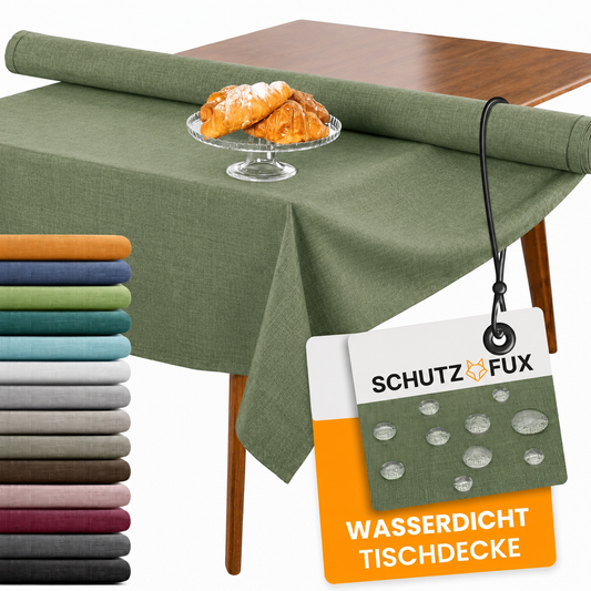 SCHUTZ-FUX Tischdecke Leinenoptik Dunkelgrün Oval & Rund – abwaschbar & wasserdicht