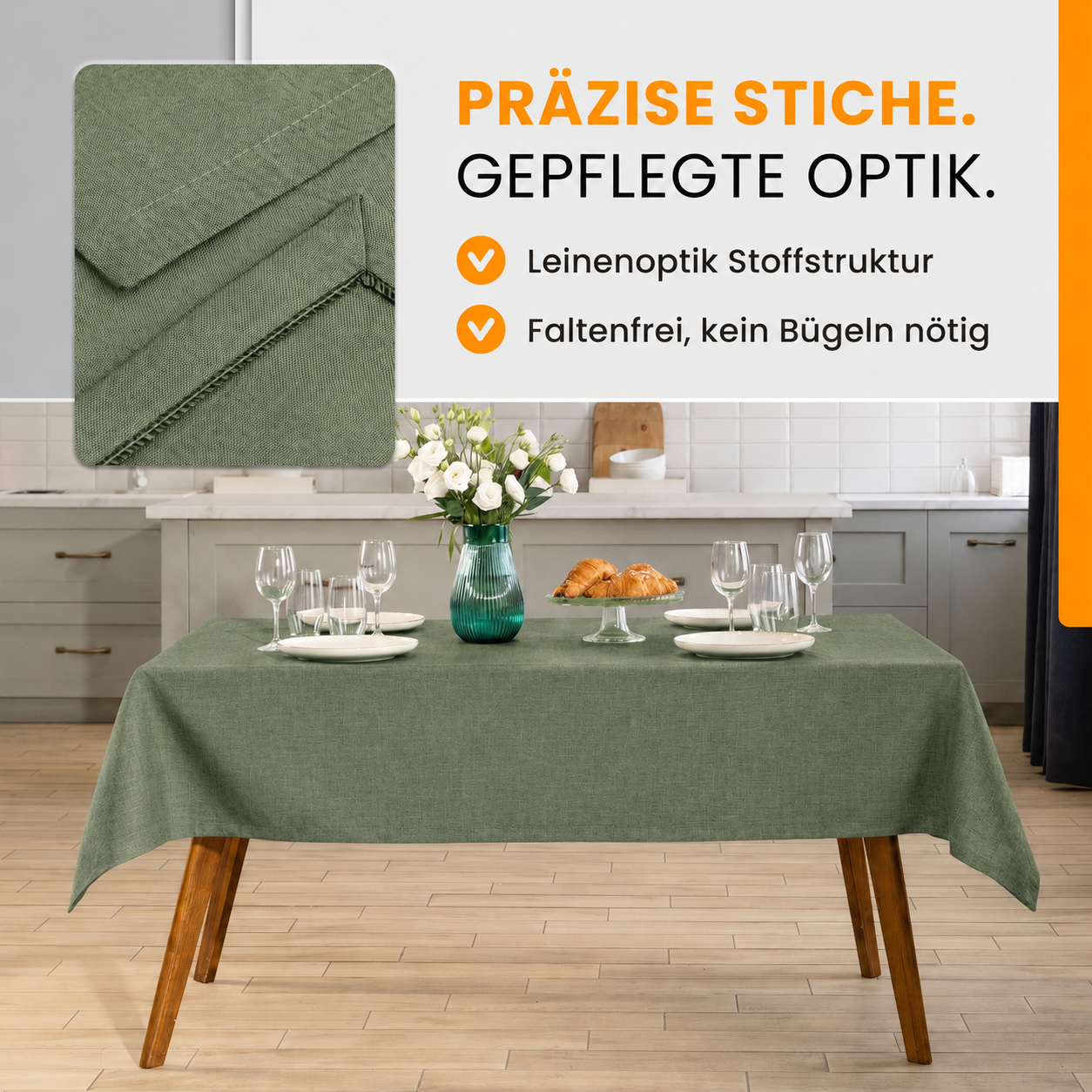 SCHUTZ-FUX Tischdecke Leinenoptik Dunkelgrün Oval & Rund – abwaschbar & wasserdicht