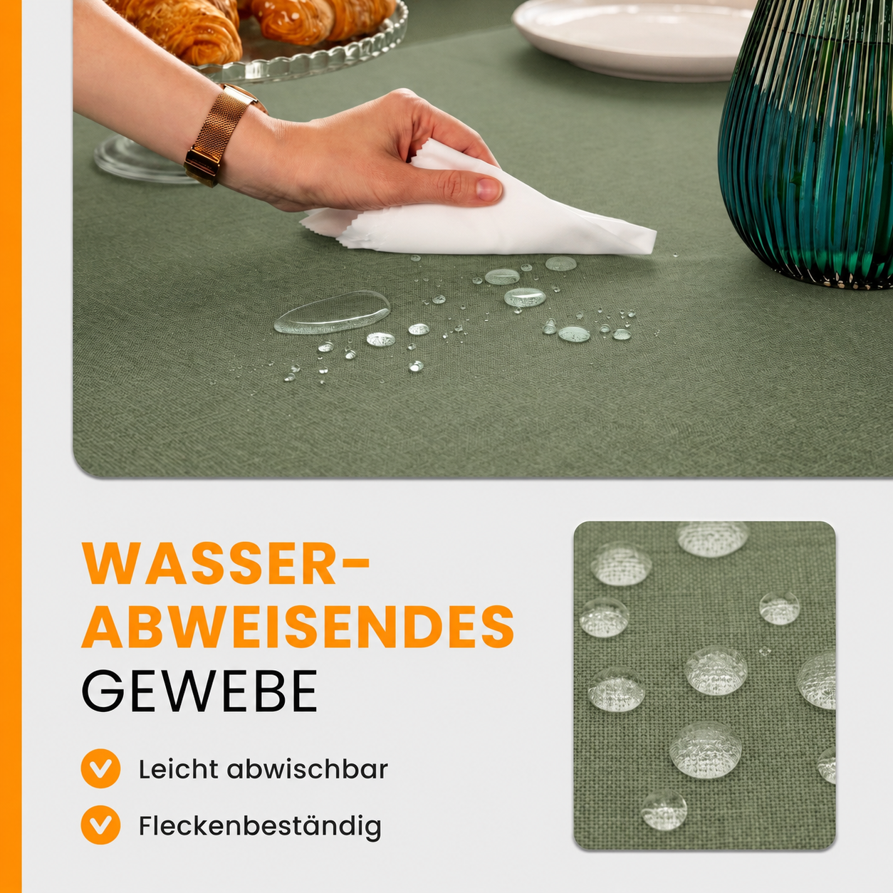SCHUTZ-FUX Tischdecke Leinenoptik Dunkelgrün Oval & Rund – abwaschbar & wasserdicht