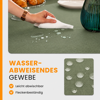 SCHUTZ-FUX Tischdecke Leinenoptik Dunkelgrün Oval & Rund – abwaschbar & wasserdicht