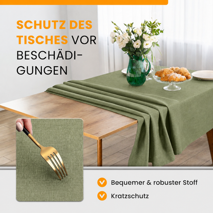 SCHUTZ-FUX Tischdecke Leinenoptik Dunkelgrün Oval & Rund – abwaschbar & wasserdicht