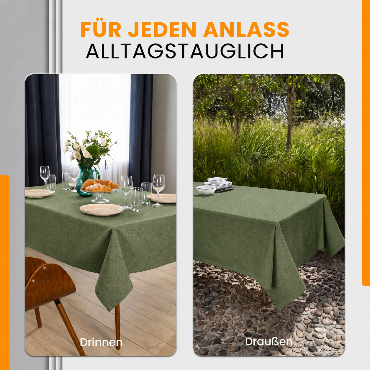 SCHUTZ-FUX Tischdecke Leinenoptik Dunkelgrün Oval & Rund – abwaschbar & wasserdicht