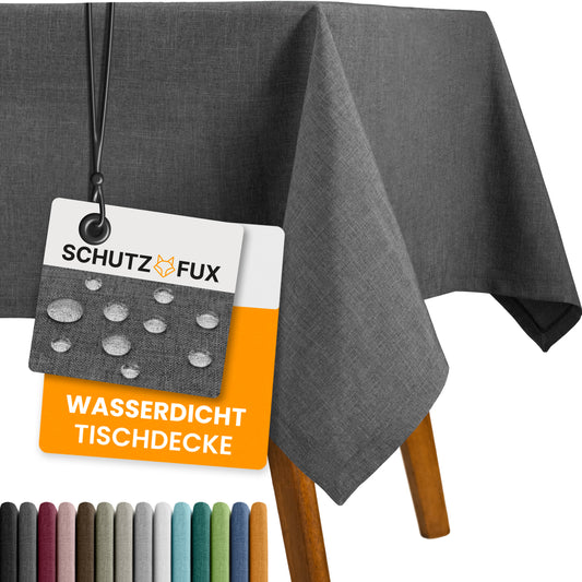 SCHUTZ-FUX Tischdecke Leinenoptik Grau Eckig – abwaschbar & wasserdicht