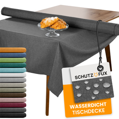 SCHUTZ-FUX Tischdecke Leinenoptik Grau Eckig – abwaschbar & wasserdicht