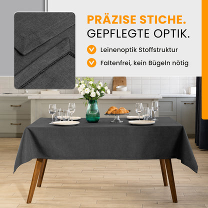 SCHUTZ-FUX Tischdecke Leinenoptik Grau Eckig – abwaschbar & wasserdicht