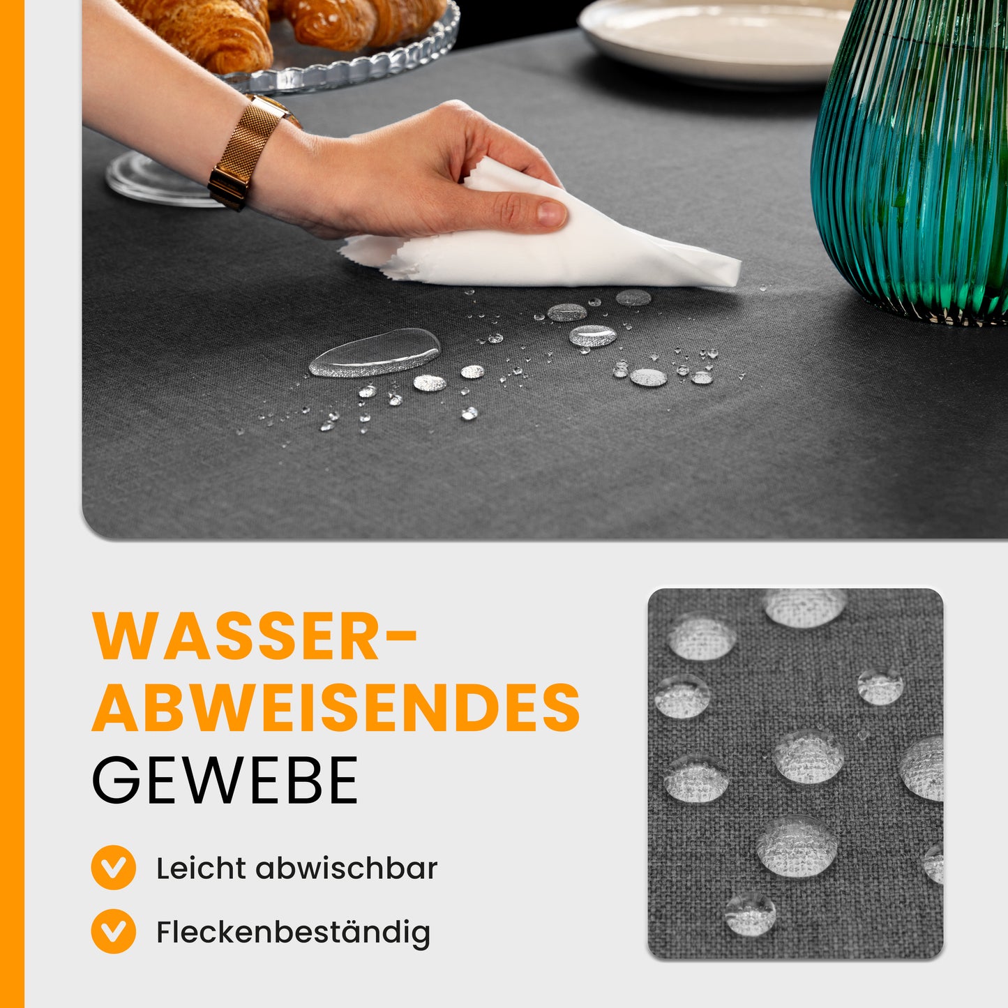 SCHUTZ-FUX Tischdecke Leinenoptik Grau Oval & Rund – abwaschbar & wasserdicht