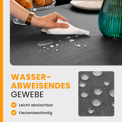 SCHUTZ-FUX Tischdecke Leinenoptik Grau Oval & Rund – abwaschbar & wasserdicht
