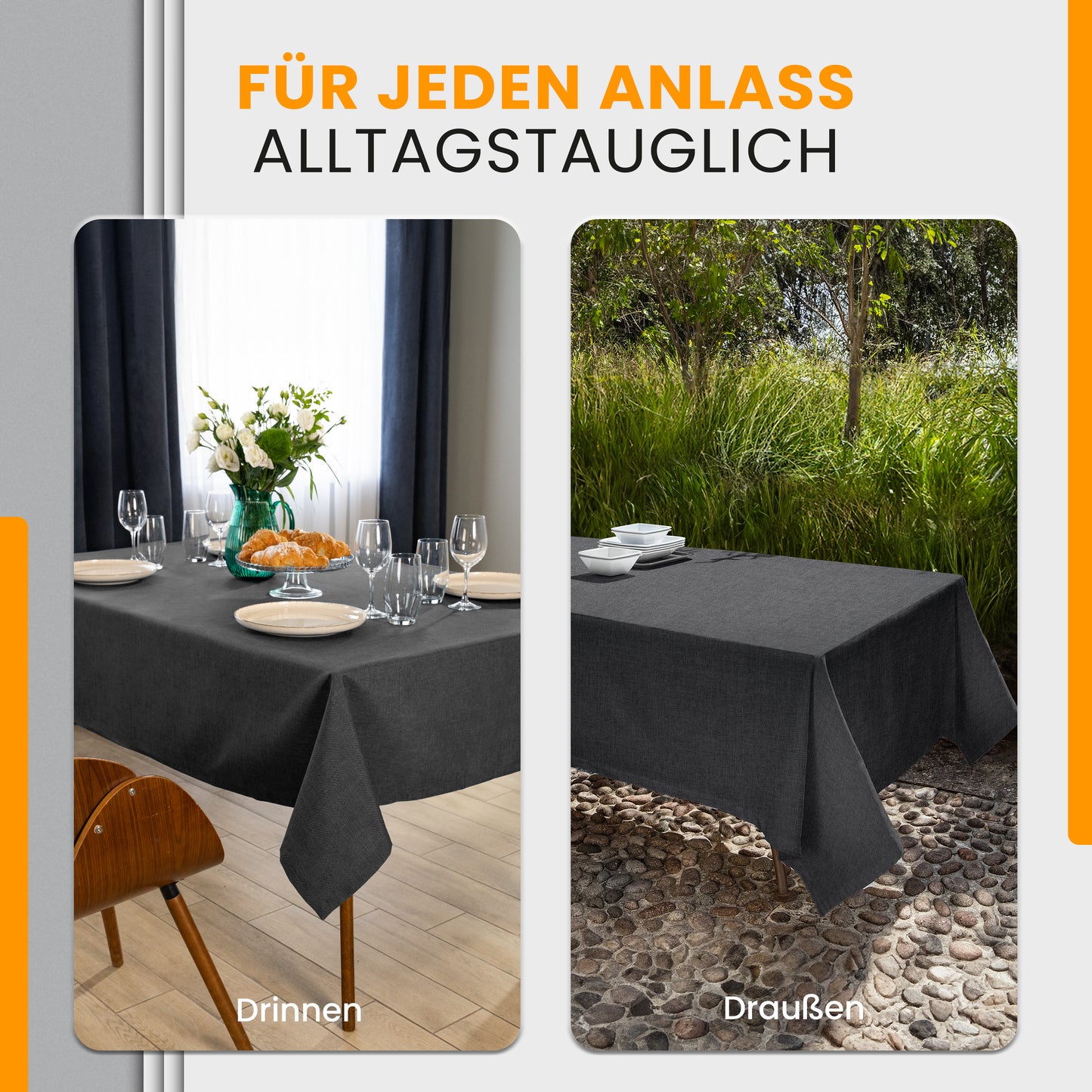 SCHUTZ-FUX Tischdecke Leinenoptik Grau Eckig – abwaschbar & wasserdicht