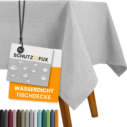 SCHUTZ-FUX Tischdecke Leinenoptik Hellgrau Eckig – abwaschbar & wasserdicht