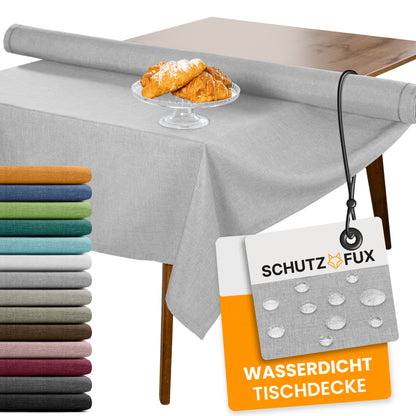 SCHUTZ-FUX Tischdecke Leinenoptik Hellgrau Oval & Rund – abwaschbar & wasserdicht