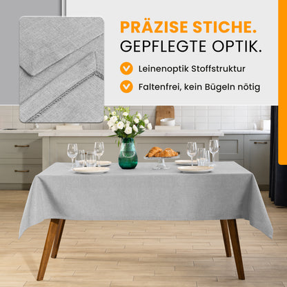 SCHUTZ-FUX Tischdecke Leinenoptik Hellgrau Oval & Rund – abwaschbar & wasserdicht
