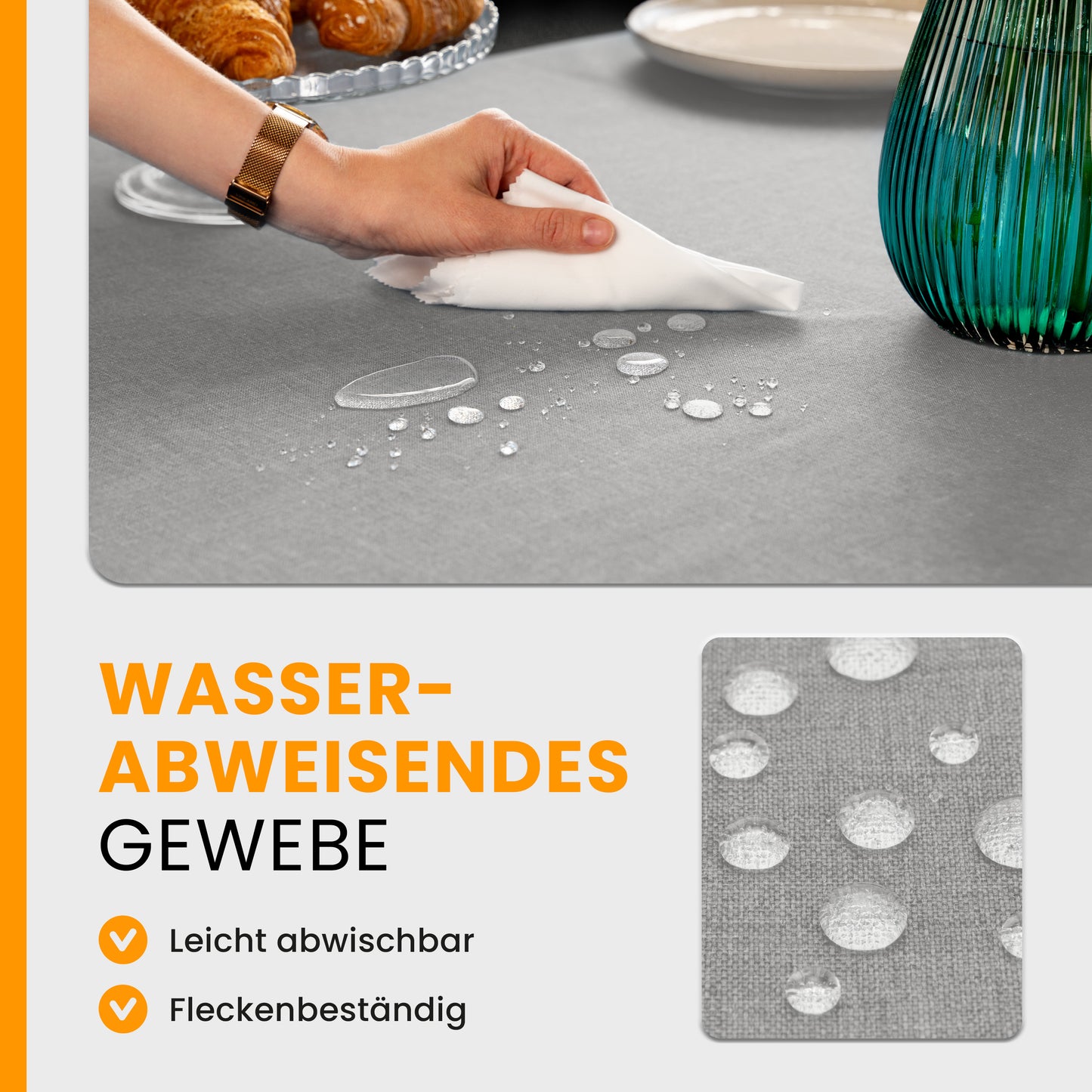 SCHUTZ-FUX Tischdecke Leinenoptik Hellgrau Eckig – abwaschbar & wasserdicht
