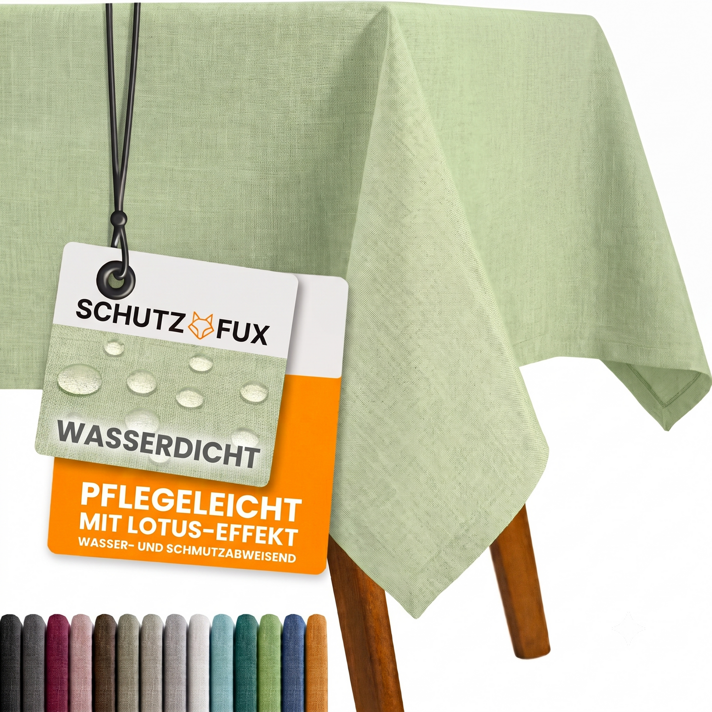 SCHUTZ-FUX Tischdecke Leinenoptik Hellgrün Eckig – abwaschbar & wasserdicht