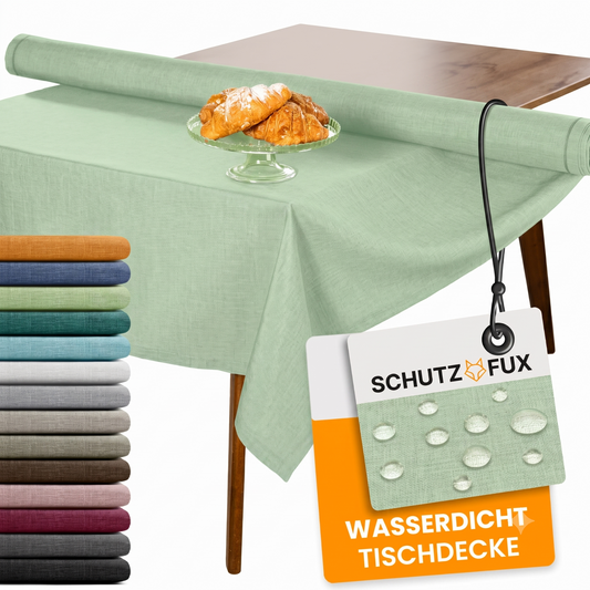 SCHUTZ-FUX Tischdecke Leinenoptik Hellgrün Oval & Rund – abwaschbar & wasserdicht