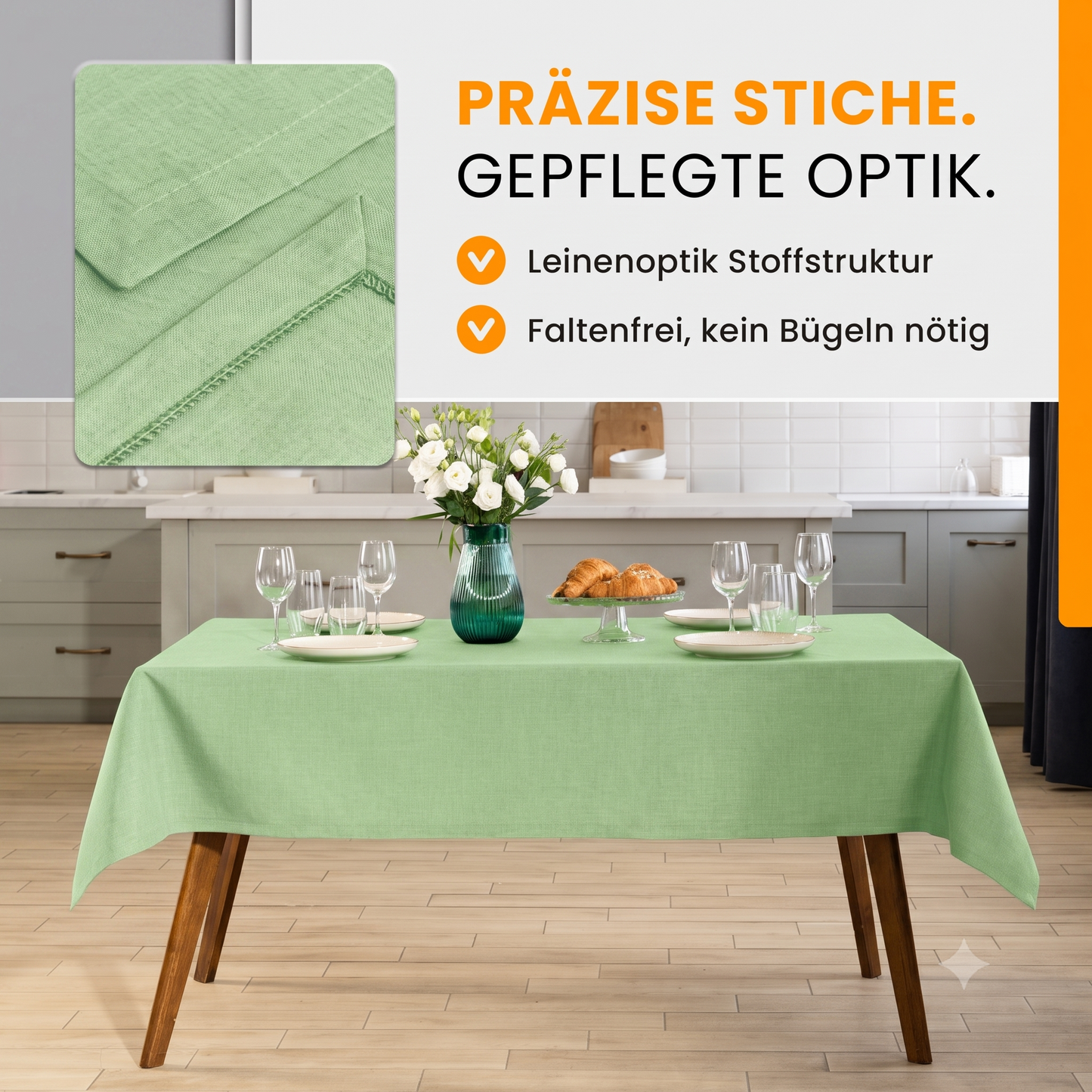 SCHUTZ-FUX Tischdecke Leinenoptik Hellgrün Eckig – abwaschbar & wasserdicht
