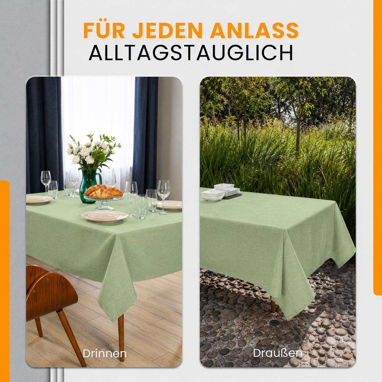 SCHUTZ-FUX Tischdecke Leinenoptik Hellgrün Eckig – abwaschbar & wasserdicht
