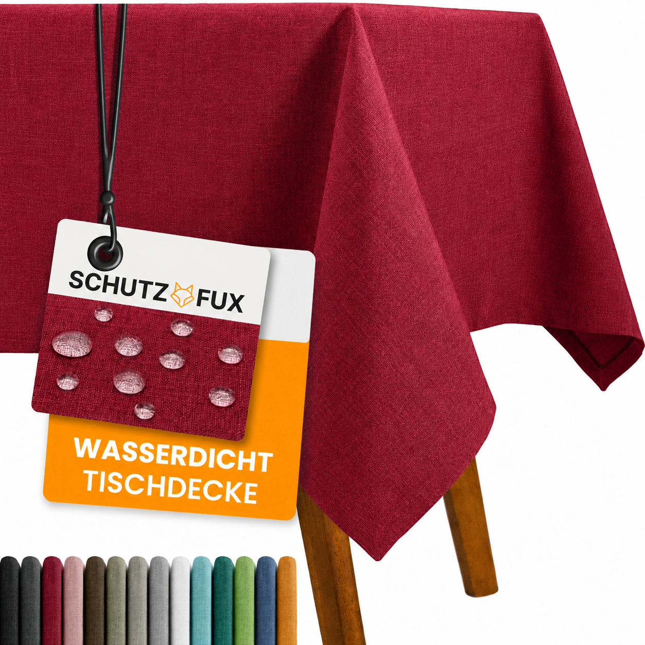 SCHUTZ-FUX Tischdecke Leinenoptik Rot Oval & Rund – abwaschbar & wasserdicht