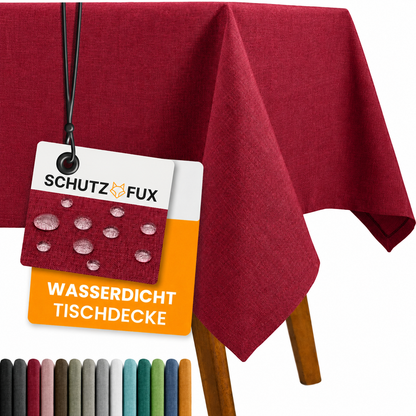 SCHUTZ-FUX Tischdecke Leinenoptik Rot Oval & Rund – abwaschbar & wasserdicht