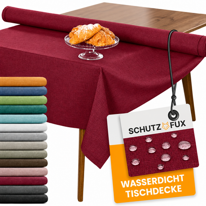 SCHUTZ-FUX Tischdecke Leinenoptik Rot Oval & Rund – abwaschbar & wasserdicht