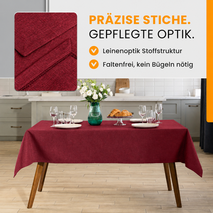 SCHUTZ-FUX Tischdecke Leinenoptik Rot Eckig – abwaschbar & wasserdicht