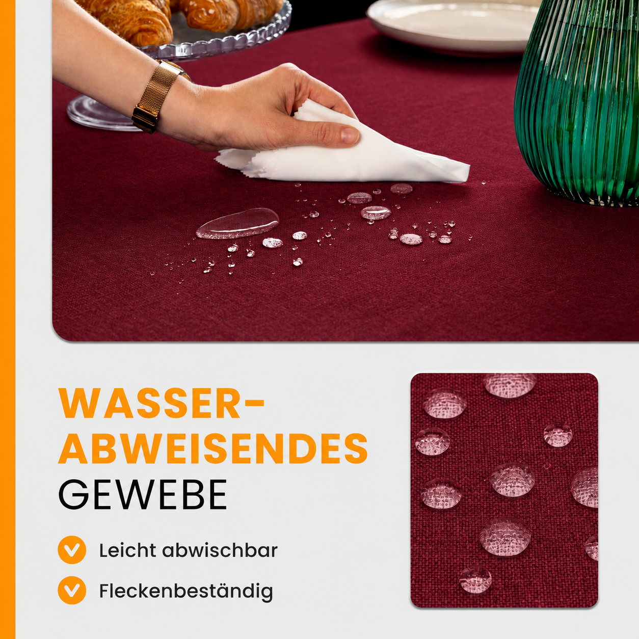 SCHUTZ-FUX Tischdecke Leinenoptik Rot Eckig – abwaschbar & wasserdicht