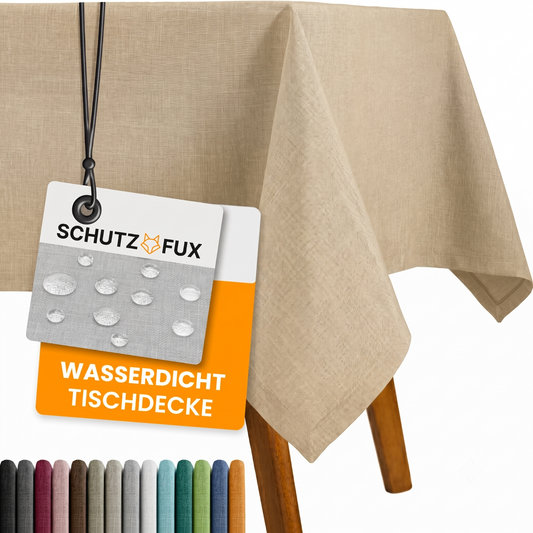 SCHUTZ-FUX Tischdecke Leinenoptik Sand Eckig – abwaschbar & wasserdicht