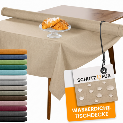 SCHUTZ-FUX Tischdecke Leinenoptik Sand Eckig – abwaschbar & wasserdicht