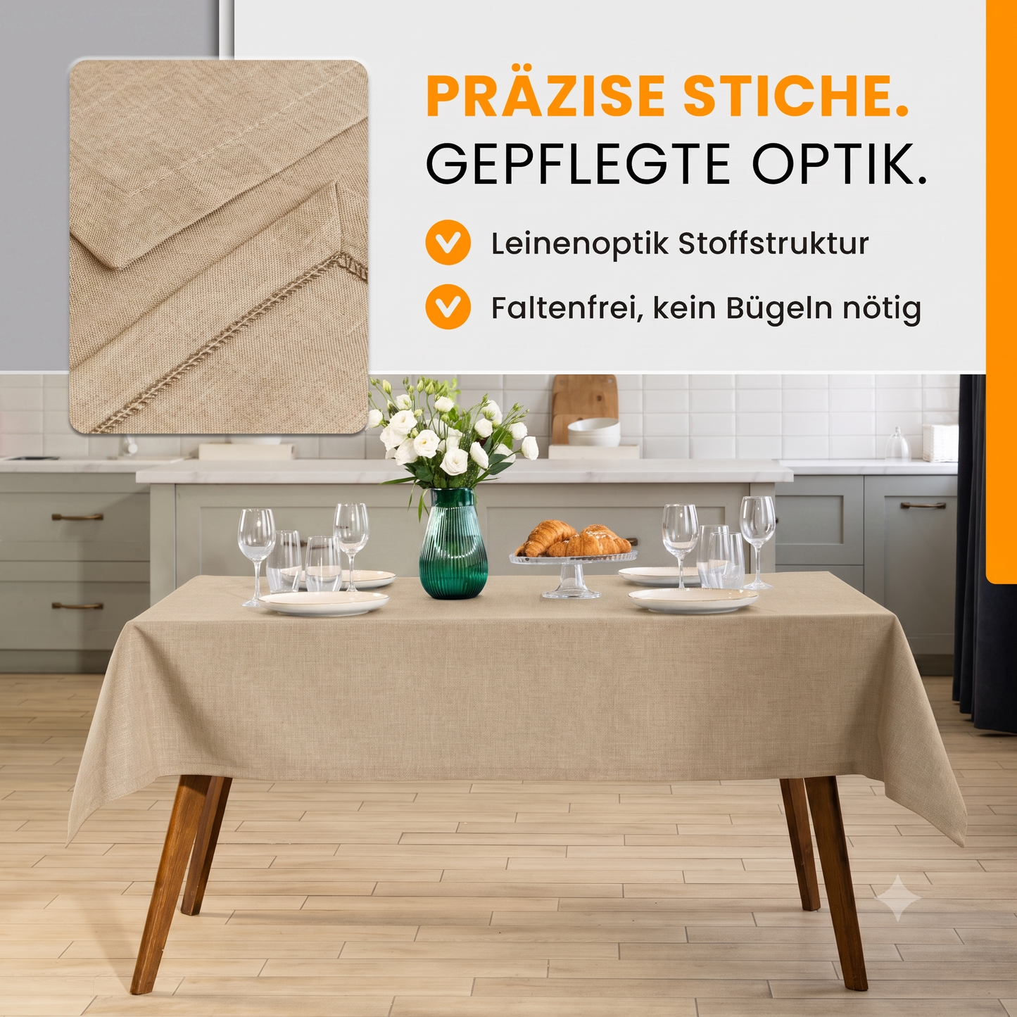 SCHUTZ-FUX Tischdecke Leinenoptik Sand Eckig – abwaschbar & wasserdicht