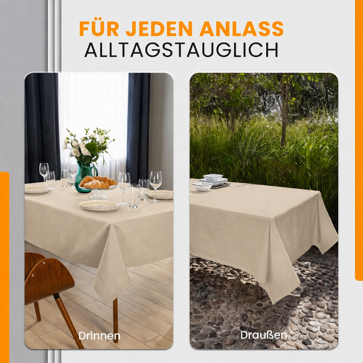 SCHUTZ-FUX Tischdecke Leinenoptik Sand Eckig – abwaschbar & wasserdicht