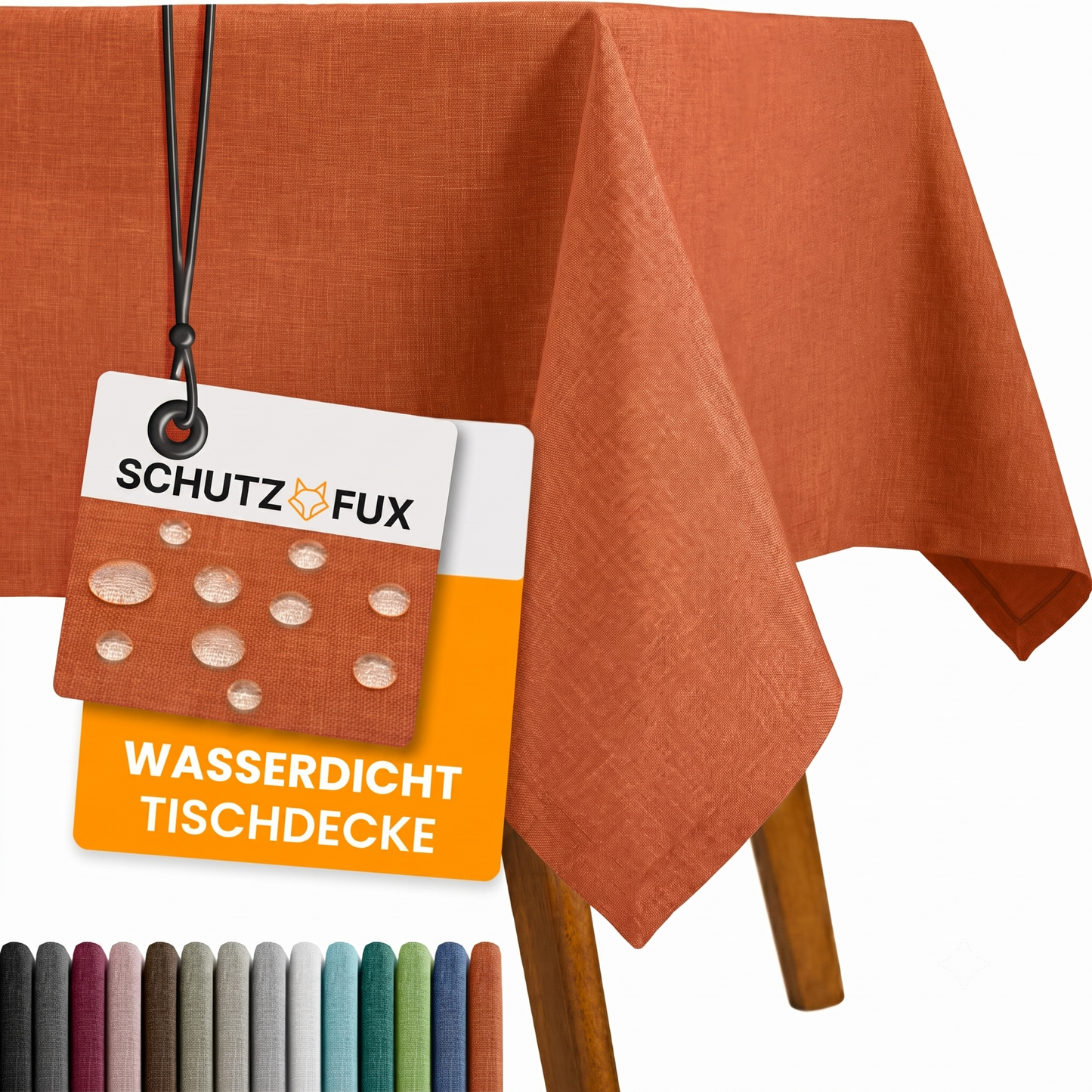 SCHUTZ-FUX Tischdecke Leinenoptik Terracotta Oval & Rund – abwaschbar & wasserdicht