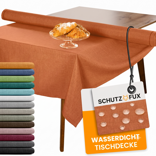 SCHUTZ-FUX Tischdecke Leinenoptik Terracotta Oval & Rund – abwaschbar & wasserdicht