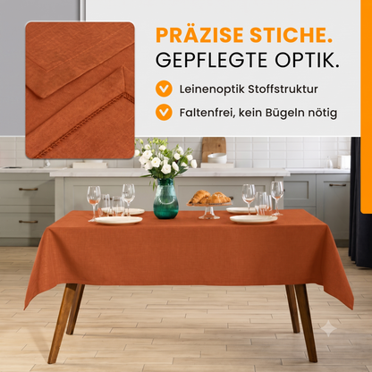 SCHUTZ-FUX Tischdecke Leinenoptik Terracotta Eckig – abwaschbar & wasserdicht
