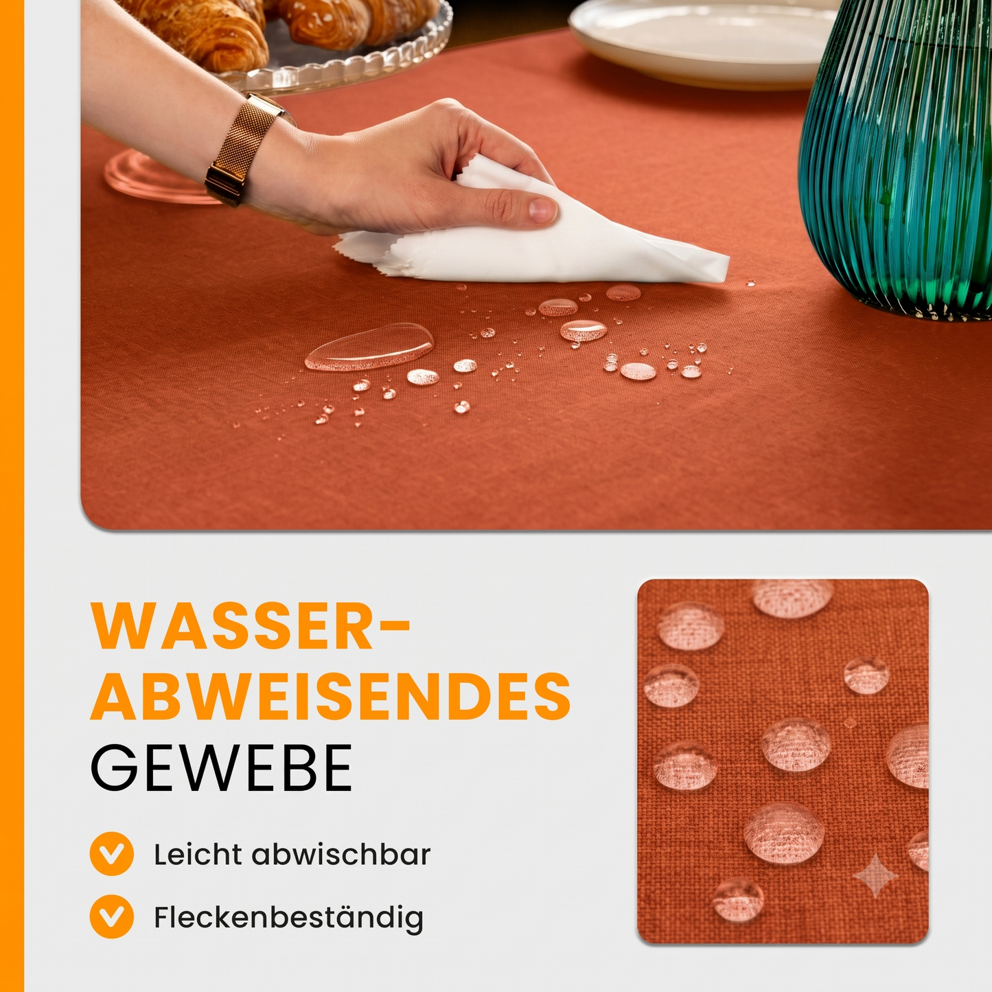 SCHUTZ-FUX Tischdecke Leinenoptik Terracotta Eckig – abwaschbar & wasserdicht