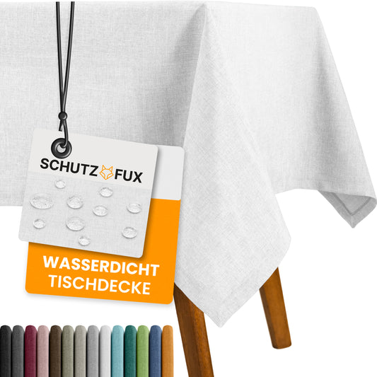 SCHUTZ-FUX Tischdecke Leinenoptik Weiß Eckig – abwaschbar & wasserdicht