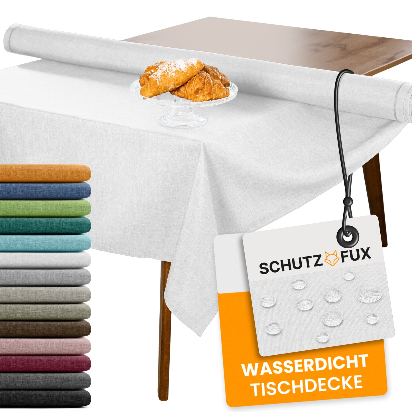 SCHUTZ-FUX Tischdecke Leinenoptik Weiß Eckig – abwaschbar & wasserdicht